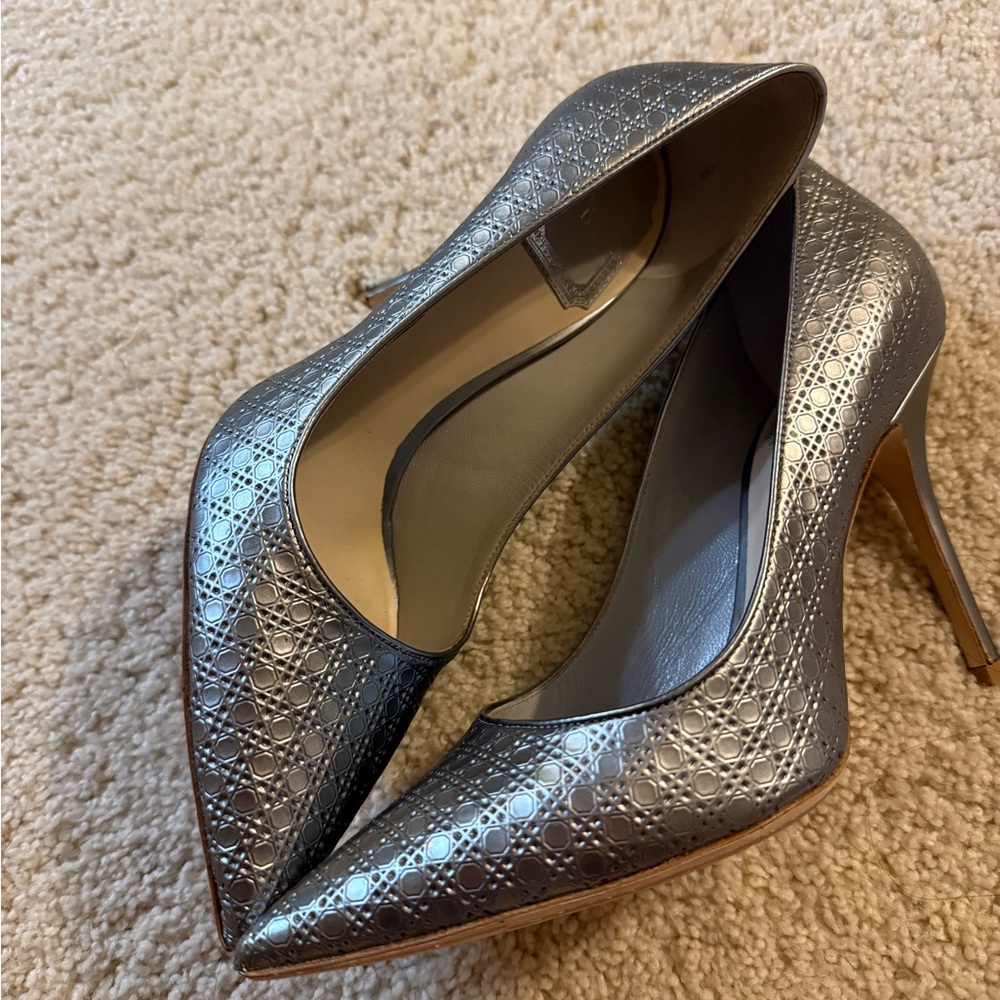 Dior Metallic Silver Patterned Heels